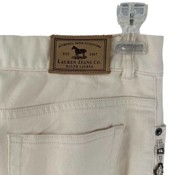 Ralph Lauren Jeans Co Southwestern Beaded High Rise Bootcut Cream Boho Size 10 - Picture 7 of 8